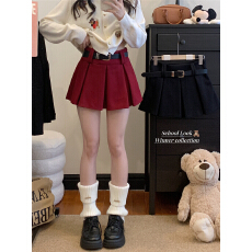 批发实价实拍 灰色毛呢半身裙女秋冬修身百褶裙高腰短裙百搭a字裙子