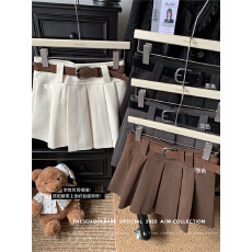 批发实价实拍秋冬韩版时尚减龄百搭毛呢<b class='q'>百褶裙</b>女高腰显瘦短裙配腰带