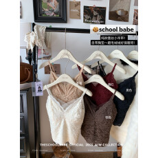 批发实价实拍咖色<b class='q'>蕾丝</b>吊带背心秋冬<b class='q'>文胸</b>一体内搭带胸垫短款打底上衣