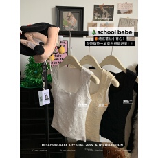 批发实价实拍蝴蝶结u领无袖蕾丝背心米白修身收腰内搭纯欲打底衫上衣