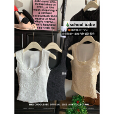 批发实价实拍蝴蝶结u领无袖蕾丝背心米白修身收腰内搭纯欲打底衫上衣