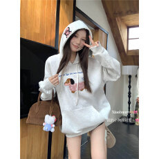 批发实价实拍韩系毛巾绣连帽卫衣冬季加绒加厚灰色<b class='q'>刺绣</b>宽松设计感<b class='q'>上衣</b>