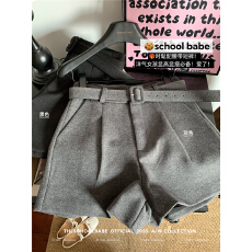 批发实价实拍秋<b class='q'>冬</b>新款复古高腰毛呢短裤女显瘦外穿阔腿裤配腰带