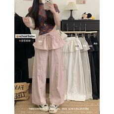 批发实价实拍荷叶边屁帘弯刀裤<b class='q'>女</b>新款设计感高腰显瘦小众休闲<b class='q'>长裤</b>chic