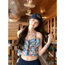 批发实价实拍时尚个性小众碎花吊带背心女外穿细肩带<b class='q'>修身</b>套头上衣