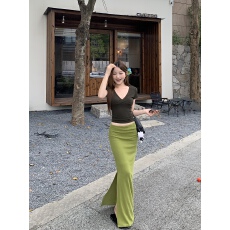 批发实价实拍侧开叉高腰<b class='q'>半身</b>裙莫代尔垂感直筒裙子<b class='q'>包臀</b><b class='q'>长裙</b>一步裙套装