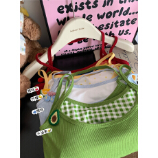 批发实价实拍韩系<b class='q'>百搭</b>背心女夏季内搭带胸垫挂脖格子抹胸上衣假两件套