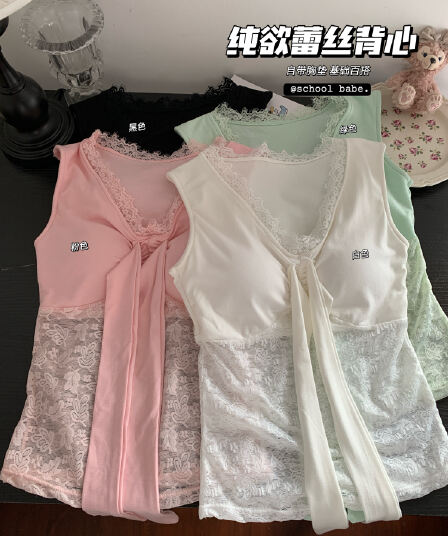 정가 실사 순수한 욕망 핫걸 레이스 측면 V넥 반팔 티셔츠 디자인 센스 벨트 가슴 패드 섹시함 페이크 레이어드 맨위