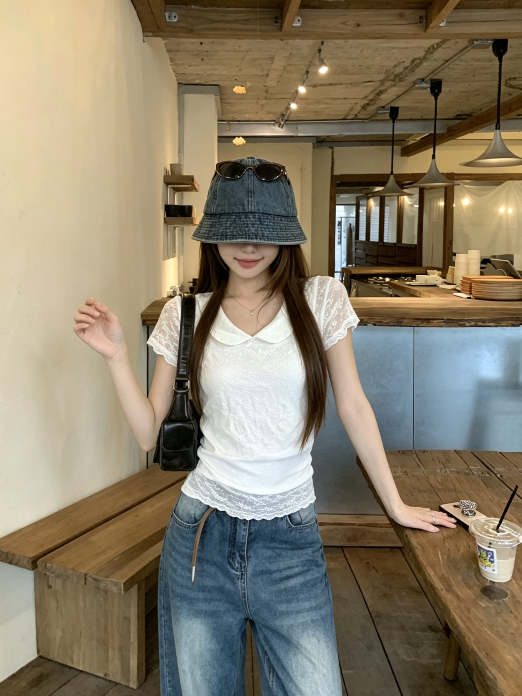 정가 실사 발레 연습 객실 베이비 칼라 허리 수축 주름 반팔 티셔츠 여성 Xiamu 귀 쇼트 스타일 맨위