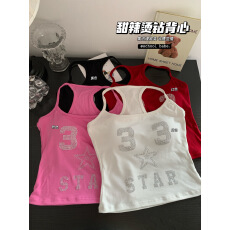 批发实价实拍美式复古烫钻<b class='q'>工字</b>背心吊带女新款高级独特修身显瘦上衣