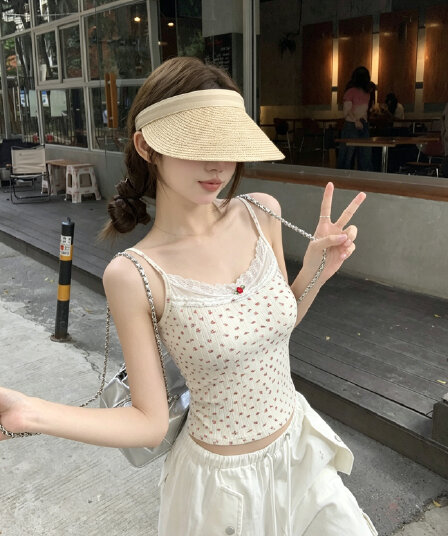 정가 실사 순수한 욕망 레이스 조각 캐미솔 여름 장미 꽃무늬 핫걸 바람 몸매 가꾸기 인사이드 잡아라. 의류