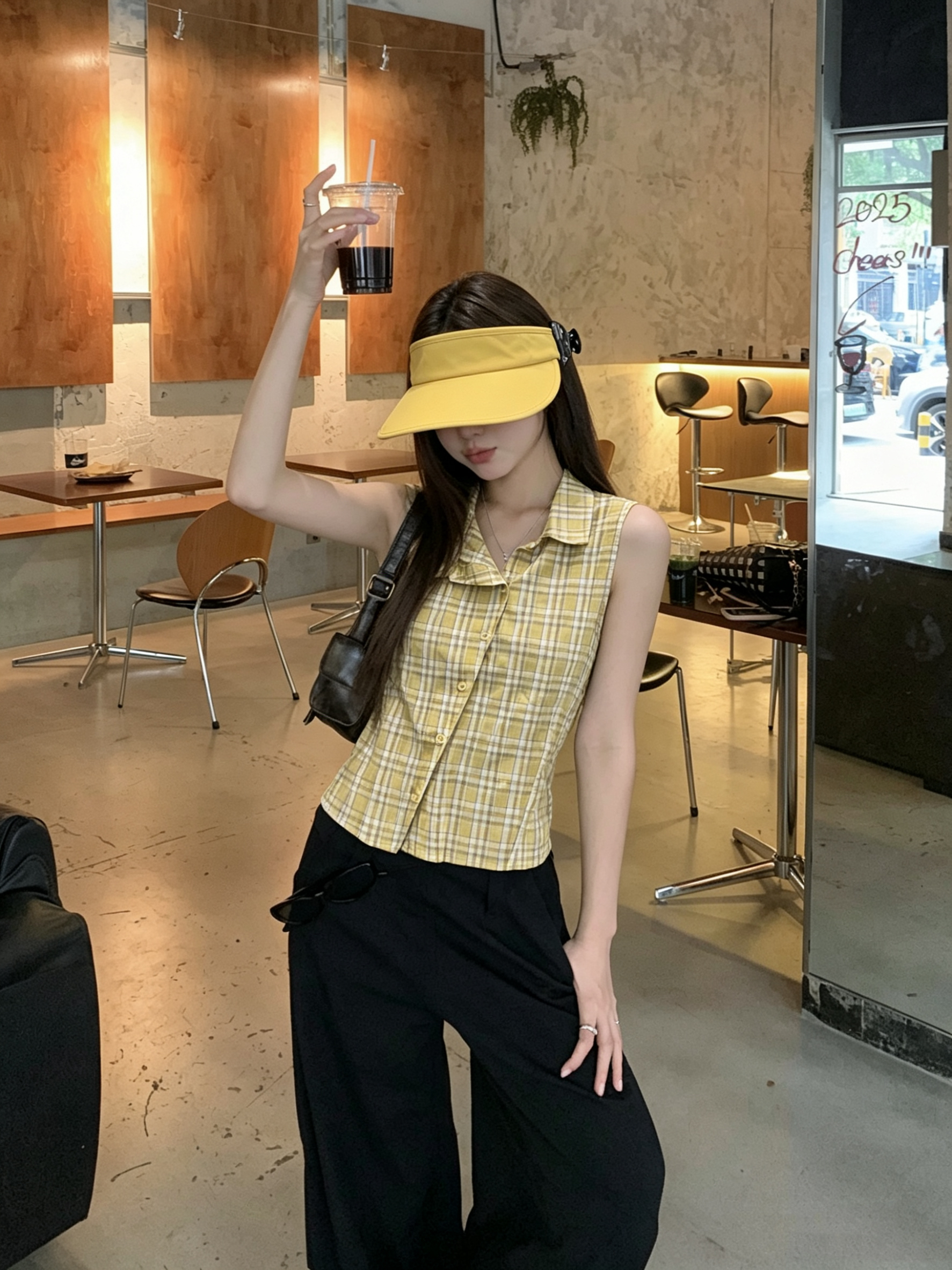정가 실사 디자인 센스 폴로 칼라 민소매 여성 셔츠 여름 새로운 체크무늬 작은 셔츠 캐주얼 다용도 맨위 트렌디