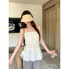 批发实价实拍露思同款!莱赛尔立体抽皱木耳边吊带裙温柔垂感微A连衣裙