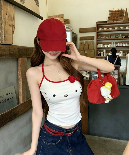 정가 실사 달콤함 귀여운 바람 만화 고양이 3 차원 나비 매듭 조끼 슬립 몸매 가꾸기 슬림해 보이는 민소매 맨위