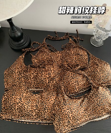 정가 실사 달콤한 차가운 핫걸 레오파드 무늬 행침 목 캐미솔 나만의 것을 가져와 라. 가슴 패드 여름 외출용 민소매 맨위