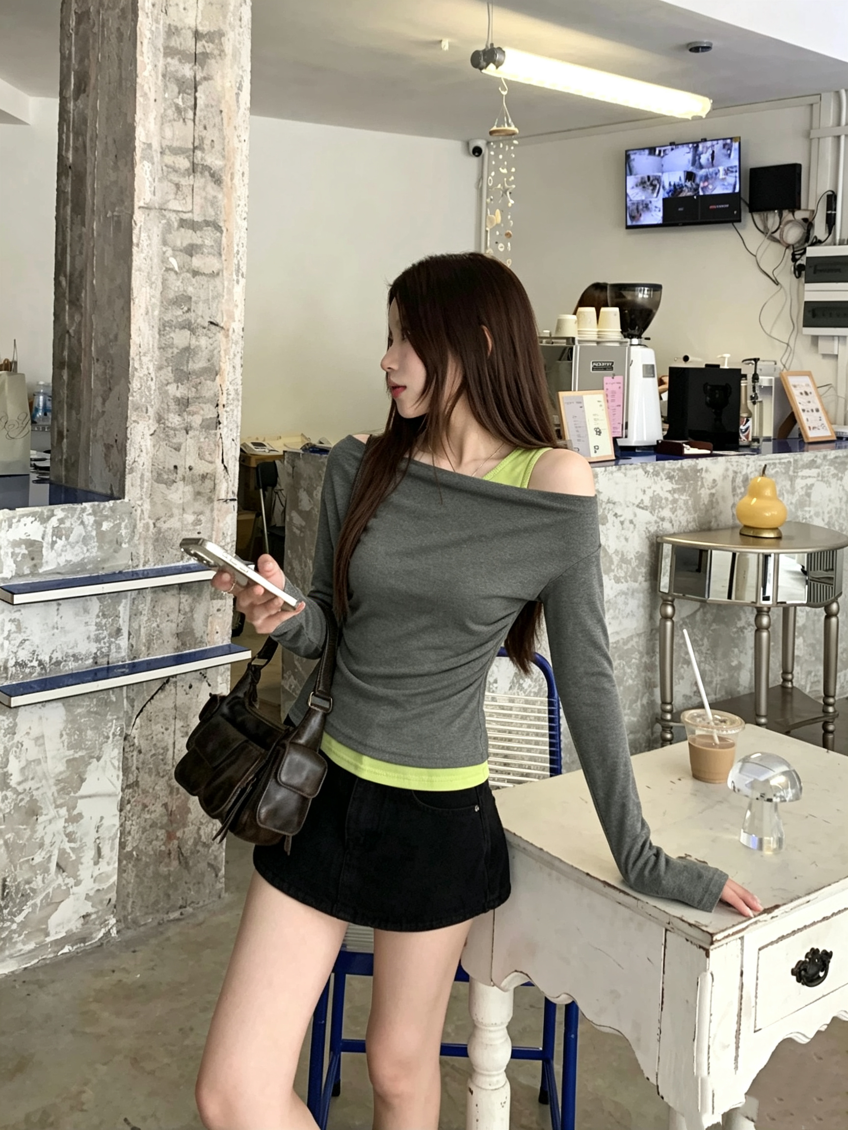 BY36724# 假两件宽松长...