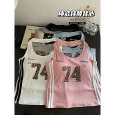 批发实价实拍美式<b class='q'>街头</b>辣妹豹纹印花运动风挂脖吊带背心女修身显瘦上衣