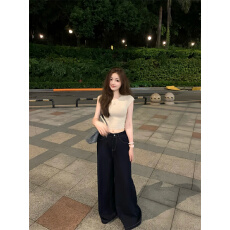 批发大码高个子美式水洗深色直筒<b class='q'>牛仔裤</b>女2025秋季新款高腰阔腿拖地裤