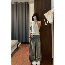 批发大码高个子复古口袋刺绣<b class='q'>镶钻</b><b class='q'>牛仔裤</b>女2025秋季新款磨白显瘦拖地裤