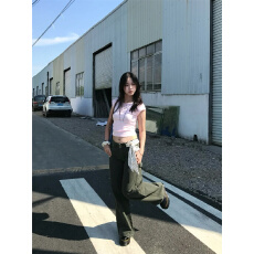 批发美式复古军绿色工装牛仔裤<b class='q'>女</b>秋季高腰宽松直筒阔腿拖地梧桐<b class='q'>长裤</b>子