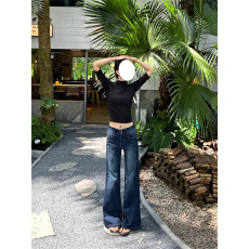 批发美式复古微喇牛仔<b class='q'>裤</b>女2025新款秋季低腰宽松直筒阔腿拖地梧桐<b class='q'>裤</b>子