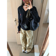 批发卡其色工<b class='q'>装</b>阔腿牛仔<b class='q'>裤</b>女2025秋季新款美式设计感宽松直筒弯刀长<b class='q'>裤</b>