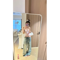 批发大码美式高个子口袋刺绣<b class='q'>镶钻</b>修身<b class='q'>牛仔裤</b>女秋冬2025胖MM显瘦拖地裤