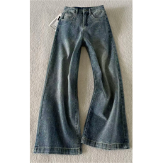 批发微胖mm蓝色满天星河<b class='q'>烫钻</b><b class='q'>牛仔裤</b>女秋冬新款加绒复古做旧水洗直筒裤