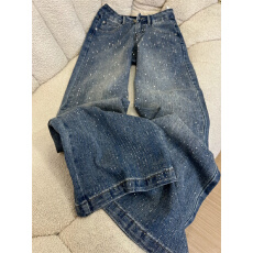 批发满天星<b class='q'>烫钻</b>低腰重工<b class='q'>牛仔裤</b>女秋冬加绒加厚宽松直筒阔腿带钻爆闪裤