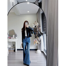 设计感高腰不贴腿喇叭牛仔裤女2025秋冬季新款百搭遮肉显瘦阔腿裤