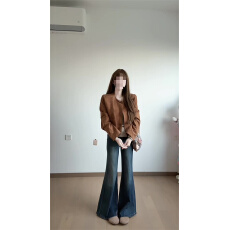 微胖mm设计感通勤显瘦微喇牛仔裤女秋冬新款高级感时尚百搭阔腿裤
