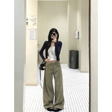 批发大码卡其色牛仔裤女<b class='q'>秋</b>冬胖mm宽松休闲高个子加长版拖地裤