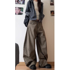 批发大码美式设计感咖色加厚宽松牛仔裤女<b class='q'>秋</b>冬2025新款显瘦高腰拖地裤