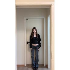 批发低腰设计感微喇牛仔裤女新款美式辣妹修身显瘦弹力喇叭拖地马蹄裤
