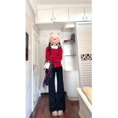 批发美式复古黑色低腰微喇牛仔裤女<b class='q'>秋</b>季新款修身不贴腿拖地喇叭长裤子