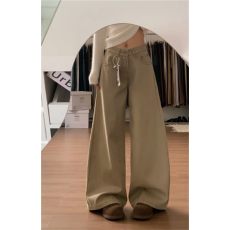 批发卡其色微胖高腰直筒<b class='q'>牛仔裤</b>女2025秋冬新款显瘦慵懒风阔腿气质长裤