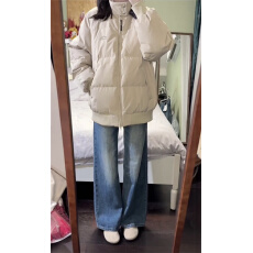 批发<b class='q'>韩版</b>低腰微喇设计感<b class='q'>牛仔裤</b>蓝色通勤不贴腿百搭阔腿裤子