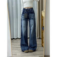 批发美式重工水洗设计感拖地<b class='q'>牛仔裤</b>新款高级感宽松微喇直筒长裤