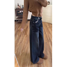 批发美式简约做旧复古<b class='q'>牛仔裤</b>女2026新款加长版高腰阔腿裤拖地裤