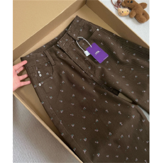 批发美拉德复古棕色碎花牛仔裤2026新款宽松直筒阔腿拖地裤子