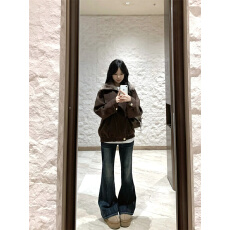 批发复古棕色复古喇叭牛仔裤2026新款显瘦双扣掐腰翘臀微喇裤子