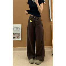 批发咖色百搭立体剪裁撞色线<b class='q'>牛仔裤</b>春季新款<b class='q'>休闲</b>百搭显瘦垂感直筒裤