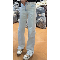 小个子蓝色牛仔裤女2025新款冬季爆款裤子加绒加厚时尚宽松直筒裤