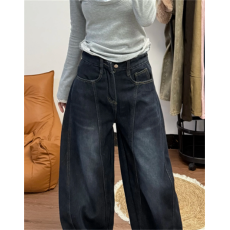 批发<b class='q'>韩版</b>阔腿牛仔裤2026新款深蓝色新款高腰百搭宽松遮肉拖地裤