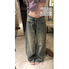 批发满天星<b class='q'>烫钻</b>重工<b class='q'>牛仔裤</b>春季设计感宽松直筒阔腿显瘦带钻爆闪裤子