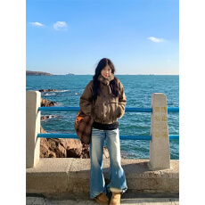 大码胖MM磨白高腰宽松牛仔春季新款超好看显瘦做旧阔腿裤