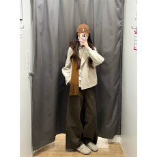 批发棕咖色高腰直筒阔腿牛仔裤女爆款<b class='q'>韩版</b>高个子休闲遮肉弯刀长裤