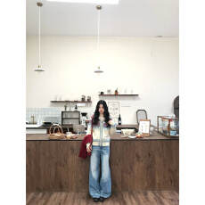 批发<b class='q'>时尚</b>百搭韩版阔腿牛仔<b class='q'>裤</b>2026蓝色设计感休闲直筒通勤潮流拖地<b class='q'>裤</b>