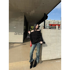 批发美式复古微喇牛仔<b class='q'>裤</b>2026新款低腰修身不贴腿马蹄喇叭<b class='q'>裤</b>子