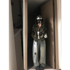 牛仔裤女春季新款美式复古刺绣烫钻高腰宽松直筒阔腿拖地镰刀裤子